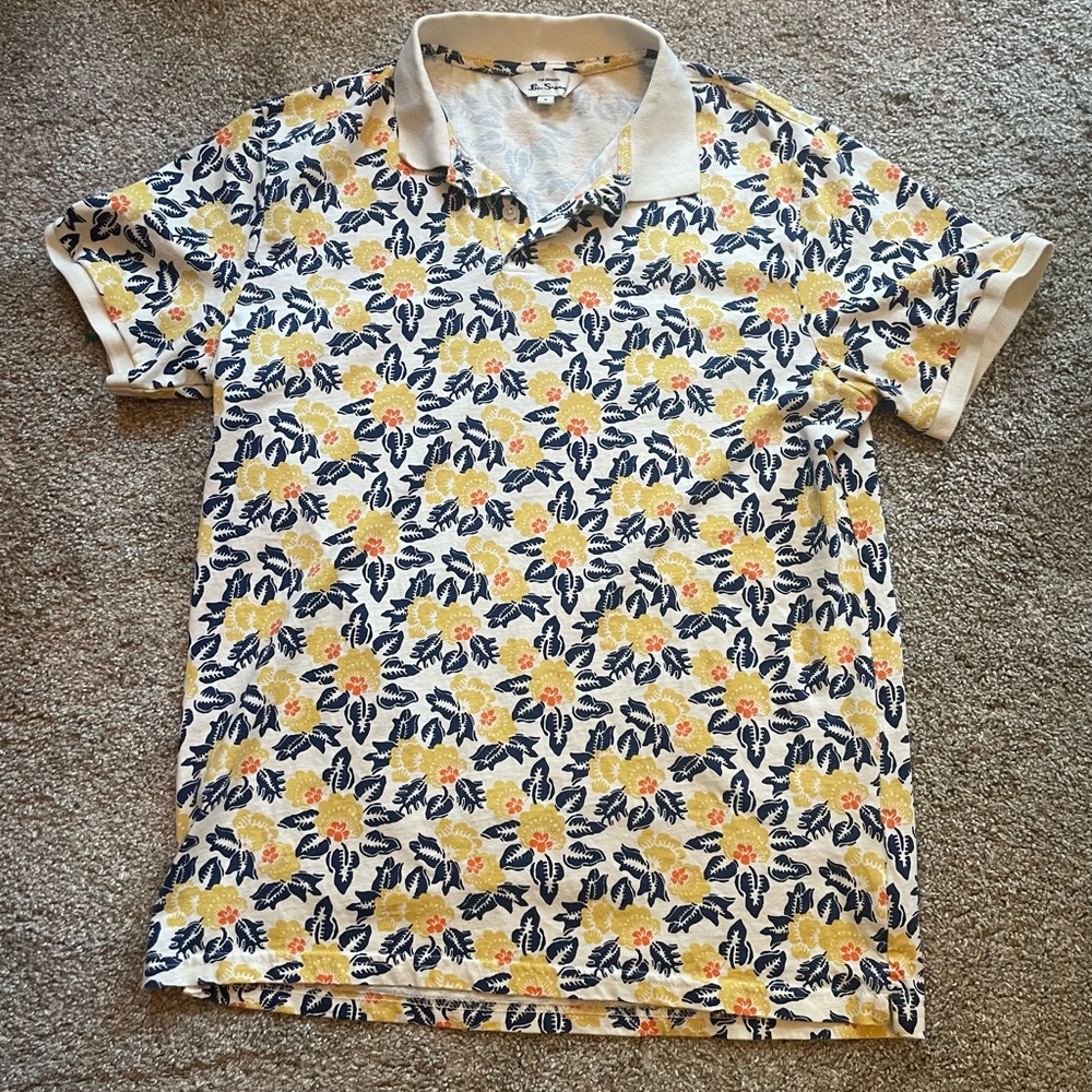 Ben Sherman - Floral Print Polo Shirt. Size medium